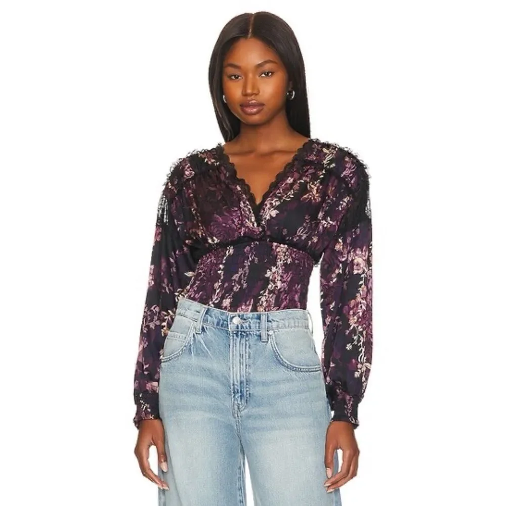NWT Free People Worth the Wait Bodysuit in Black Combo, Size Small